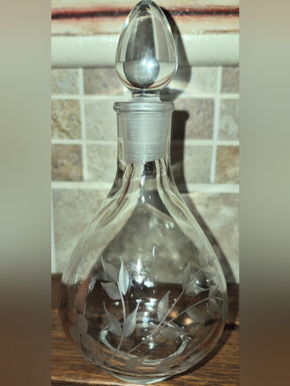 Vintage Lentheric Bouquet 4 oz Etched Perfume Bottle w/ Stopper 5.5” Tall EMPTY